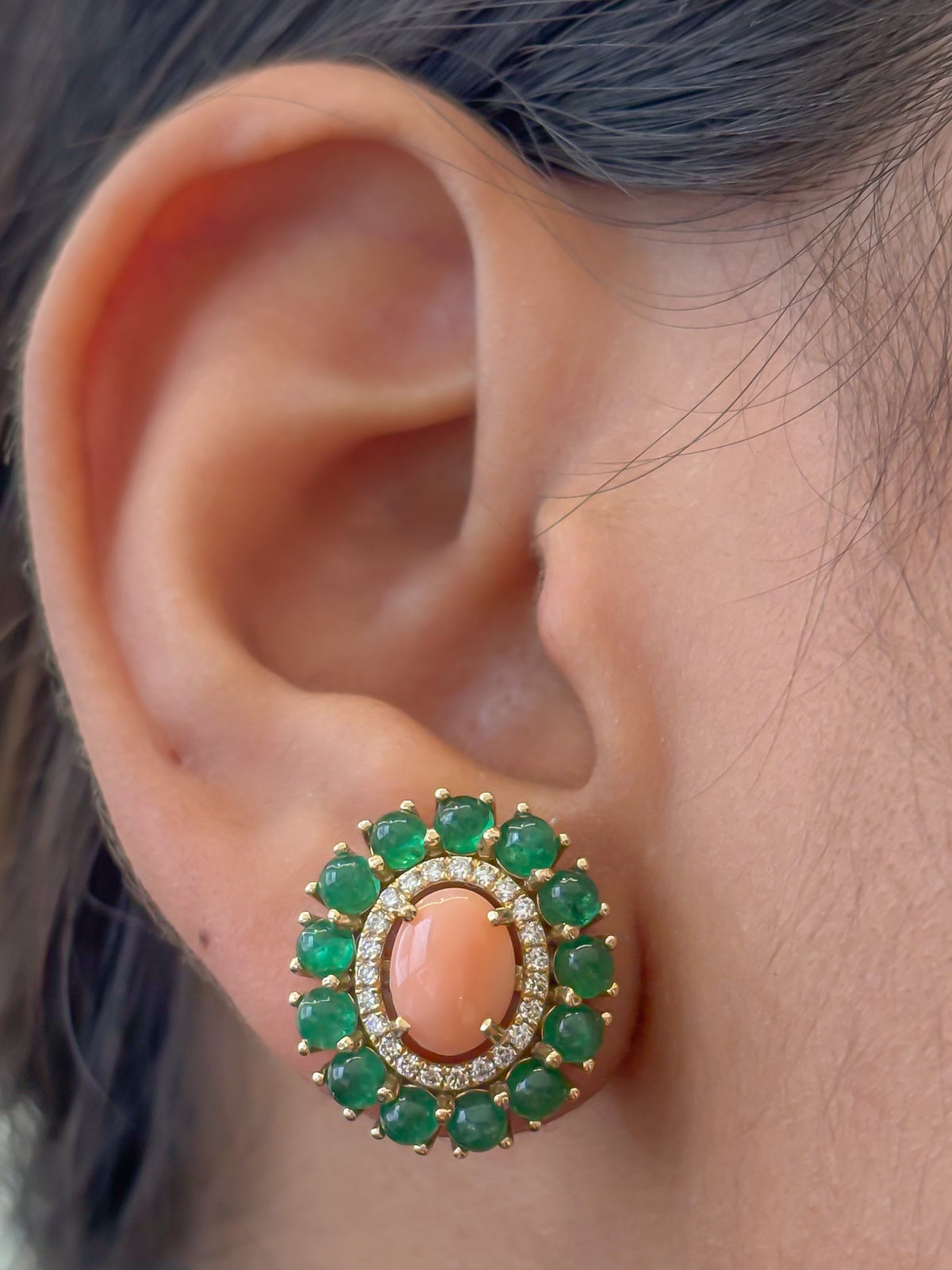 Emerald Coral Diamond Earrings