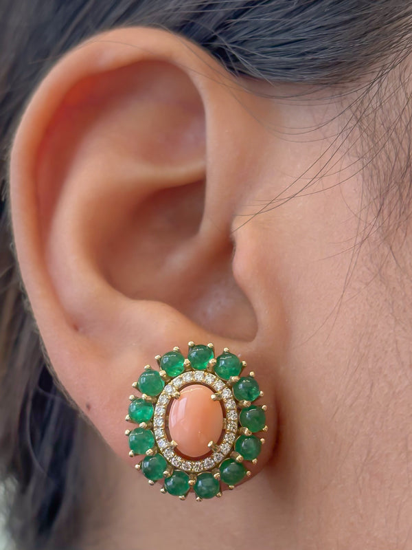 Emerald Coral Diamond Earrings