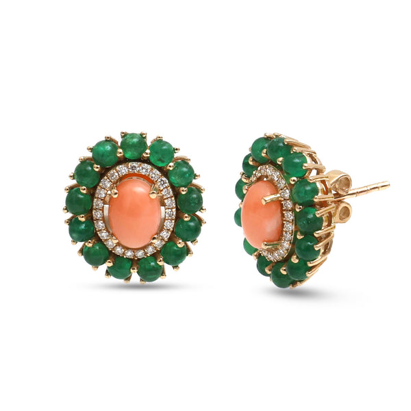 Emerald Coral Diamond Earrings