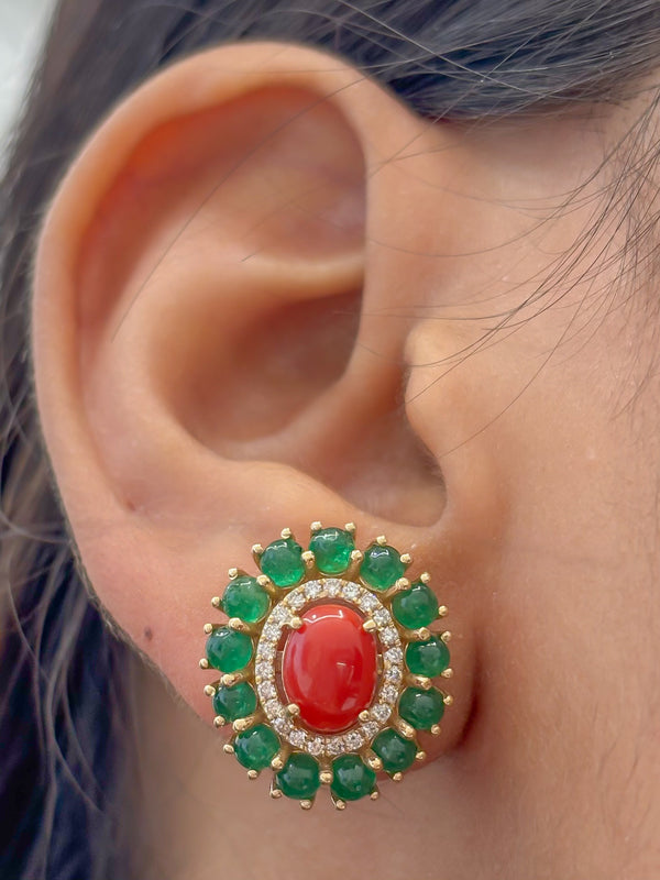 Emerald Coral Diamond Earrings