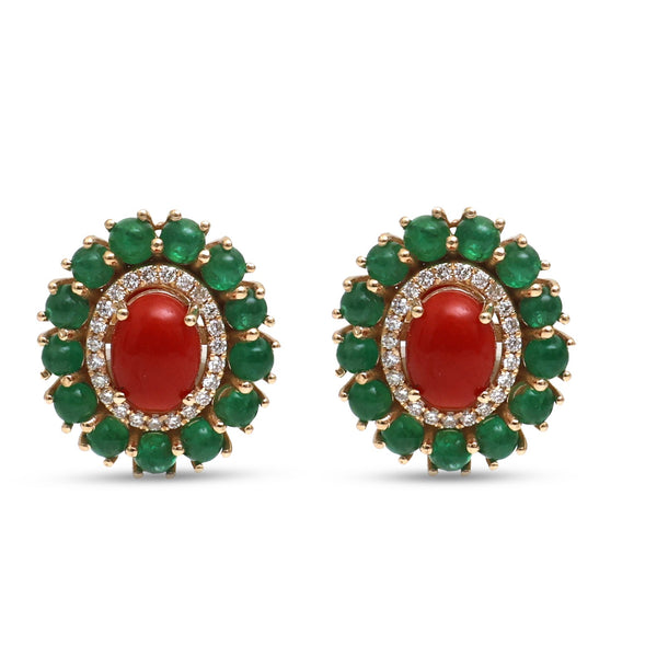 Emerald Coral Diamond Earrings