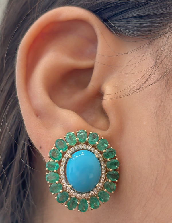 Turquoise Emerald Diamond Earrings