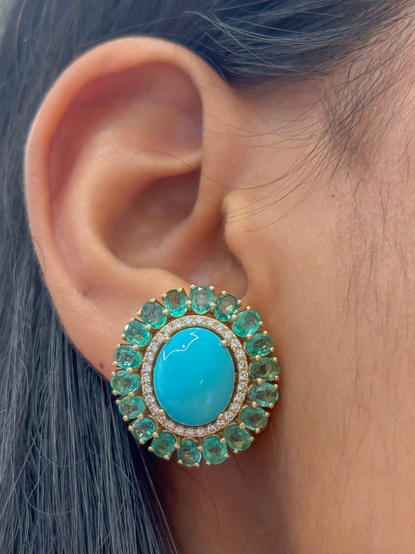 Turquoise Emerald Diamond Earrings