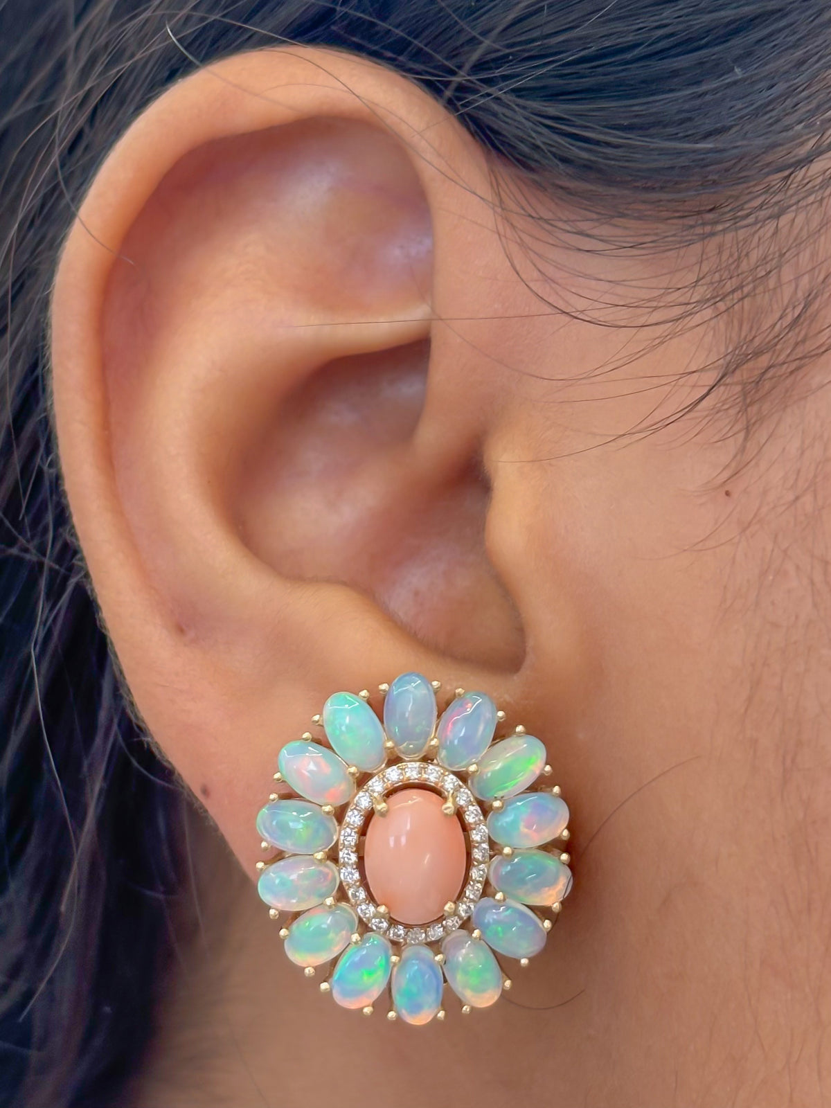 Opal Coral Diamond Earrings