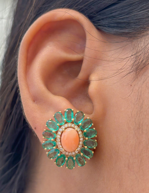 Emerald Coral Diamond Earrings