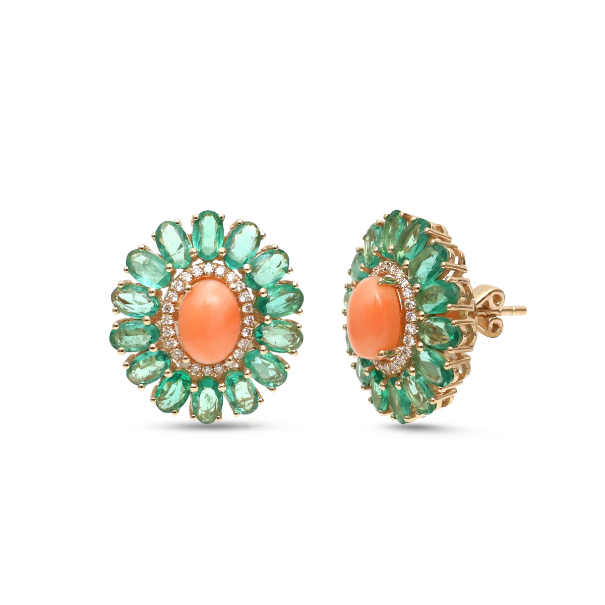 Emerald Coral Diamond Earrings