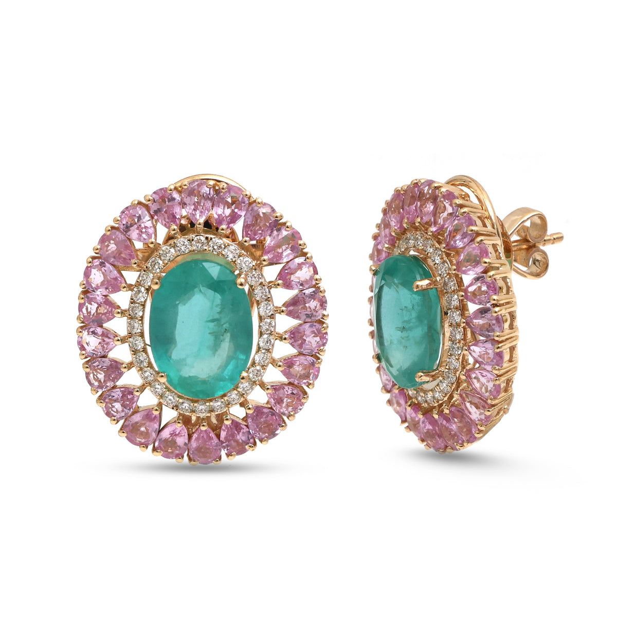 Emerald Pink Sapphire Diamond Earrings