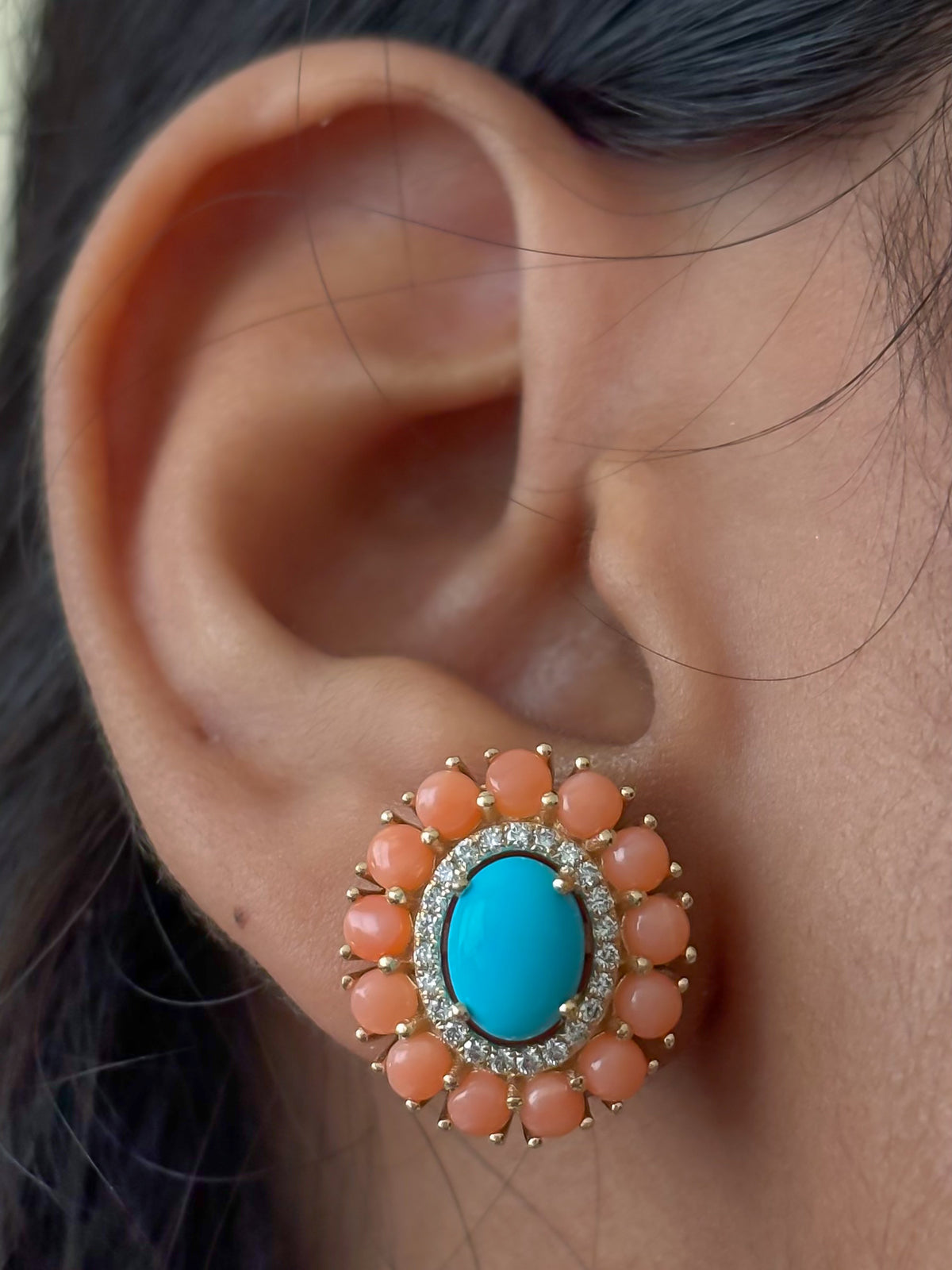 Coral Turquoise Diamond Earrings