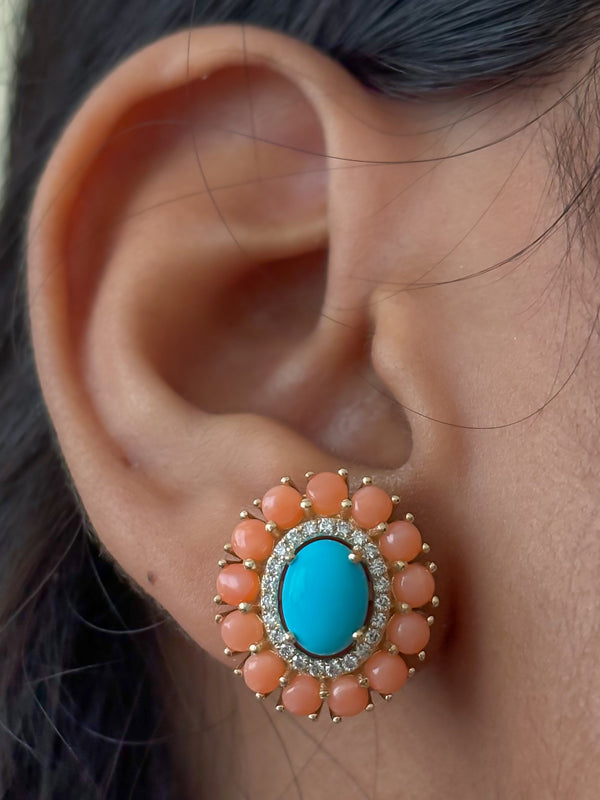 Coral Turquoise Diamond Earrings