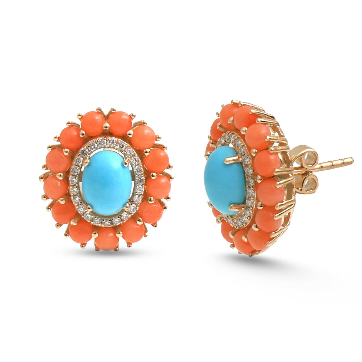 Coral Turquoise Diamond Earrings