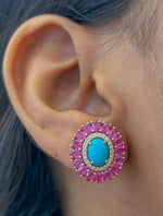 Pink Sapphire Turquoise Diamond Earrings