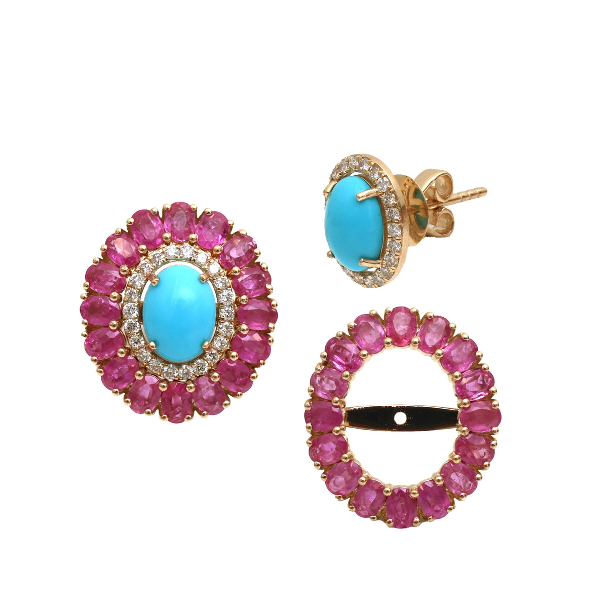Pink Sapphire Turquoise Diamond Earrings