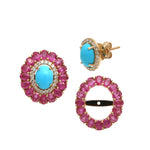 Pink Sapphire Turquoise Diamond Earrings