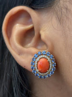 Coral Blue Sapphire Diamond Earrings