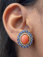 Coral Blue Sapphire Diamond Earrings