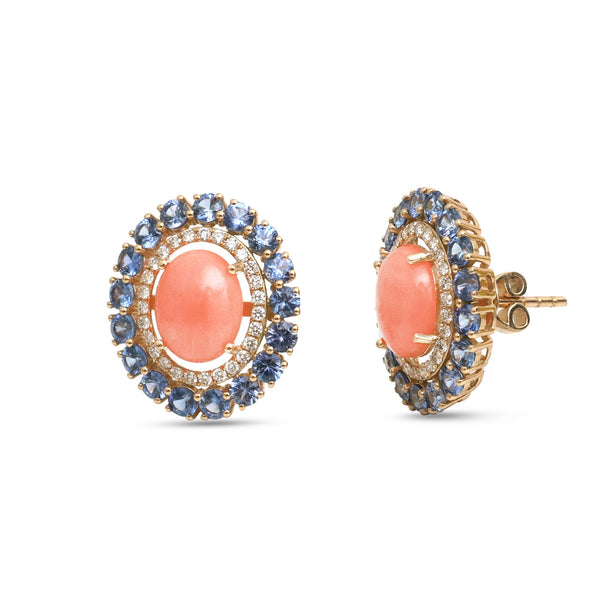 Coral Blue Sapphire Diamond Earrings