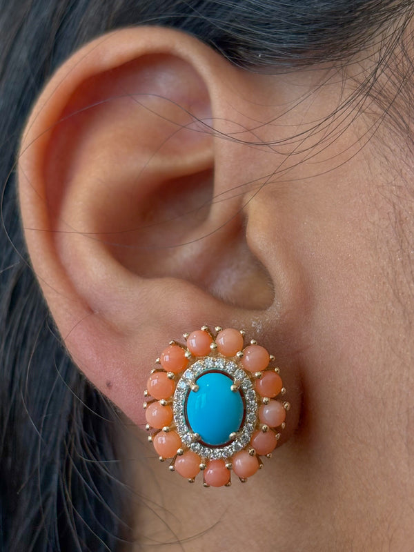Coral Turquoise Diamond Earrings