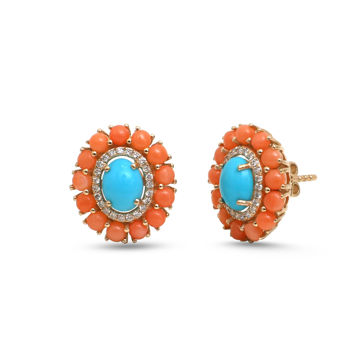 Coral Turquoise Diamond Earrings
