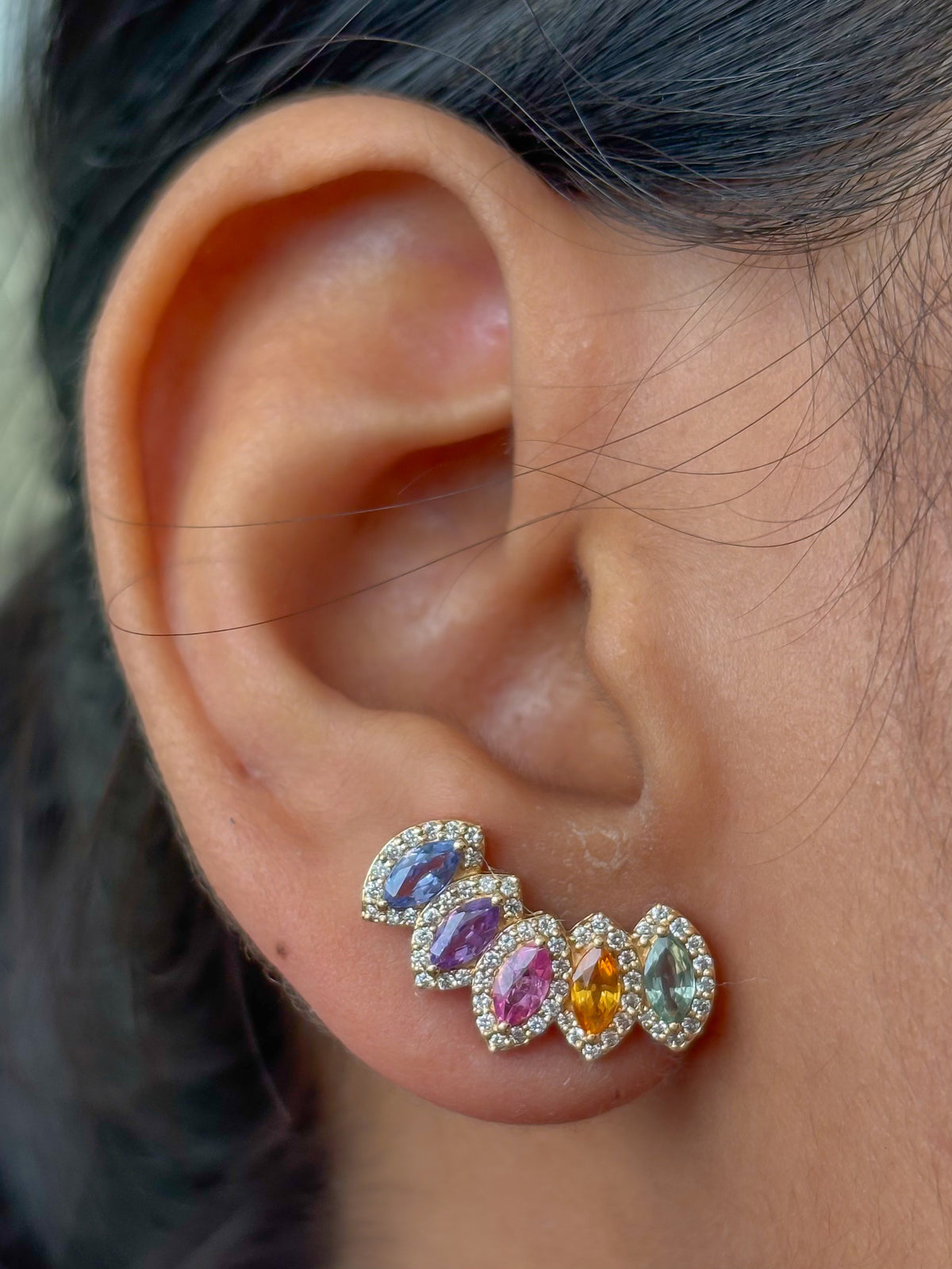 Rainbow Sapphire Diamond Earrings
