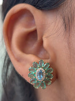 Emerald Aquamarine Diamond Earrings
