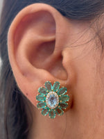 Emerald Aquamarine Diamond Earrings