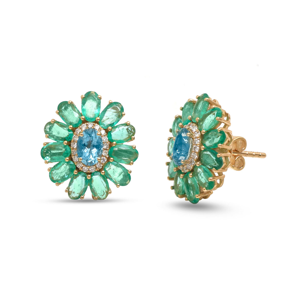 Emerald Aquamarine Diamond Earrings