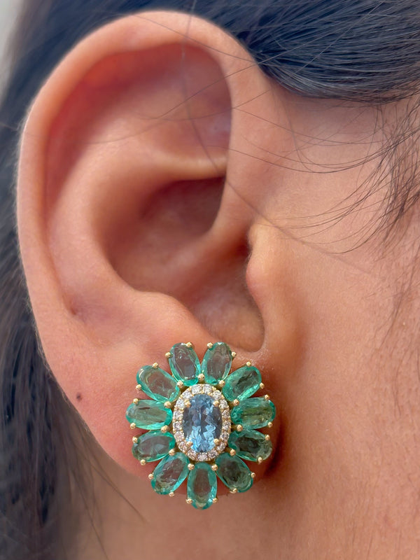 Emerald Aquamarine Diamond Earrings