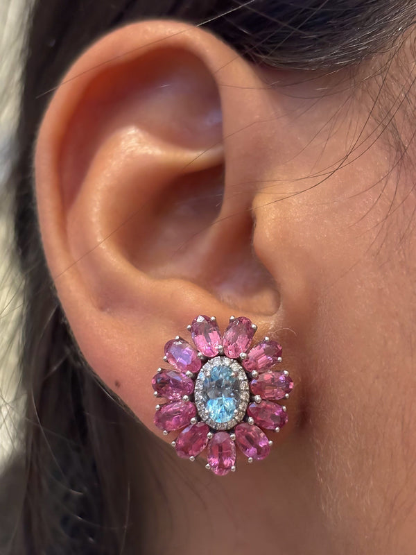 Rubellite Aquamarine Diamond Earrings