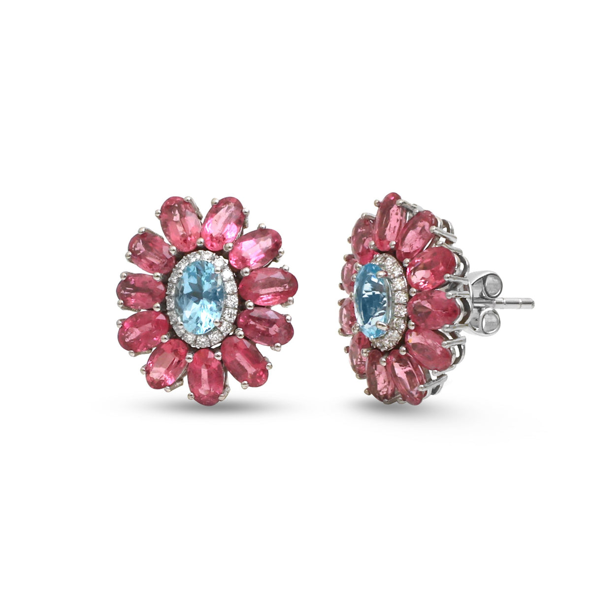 Rubellite Aquamarine Diamond Earrings