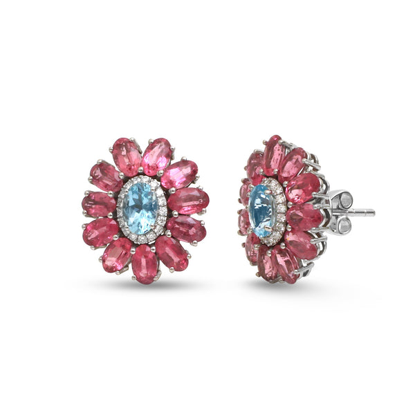 Rubellite Aquamarine Diamond Earrings