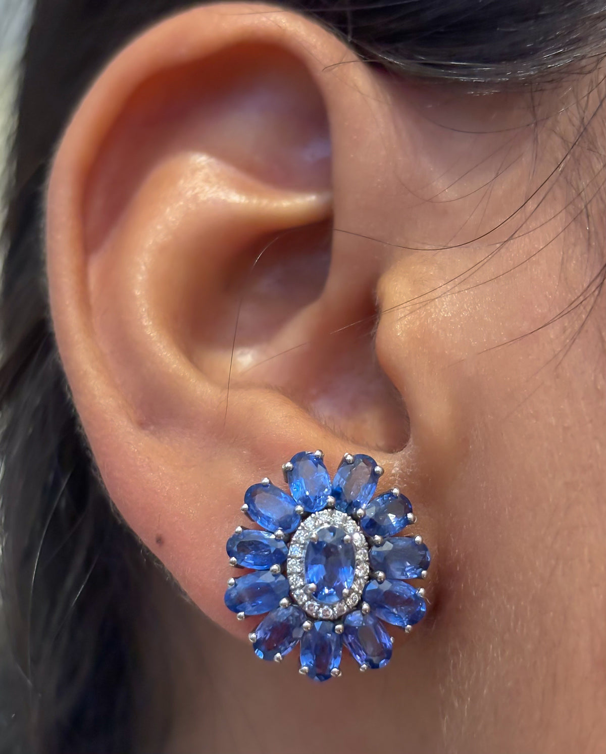 Blue Sapphire Diamond Earrings