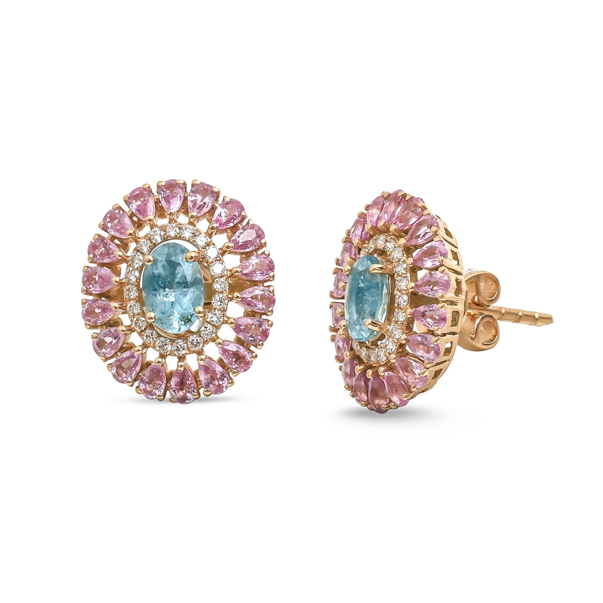 Pink Sapphire Aquamarine Diamond Earrings