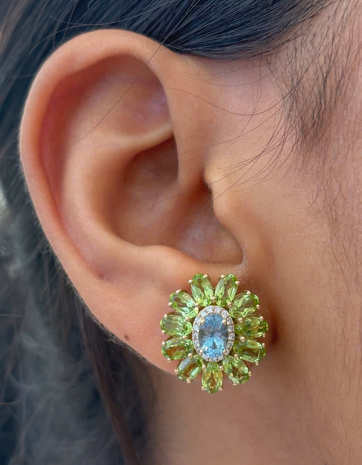 Peridot Aquamarine Diamond Earrings