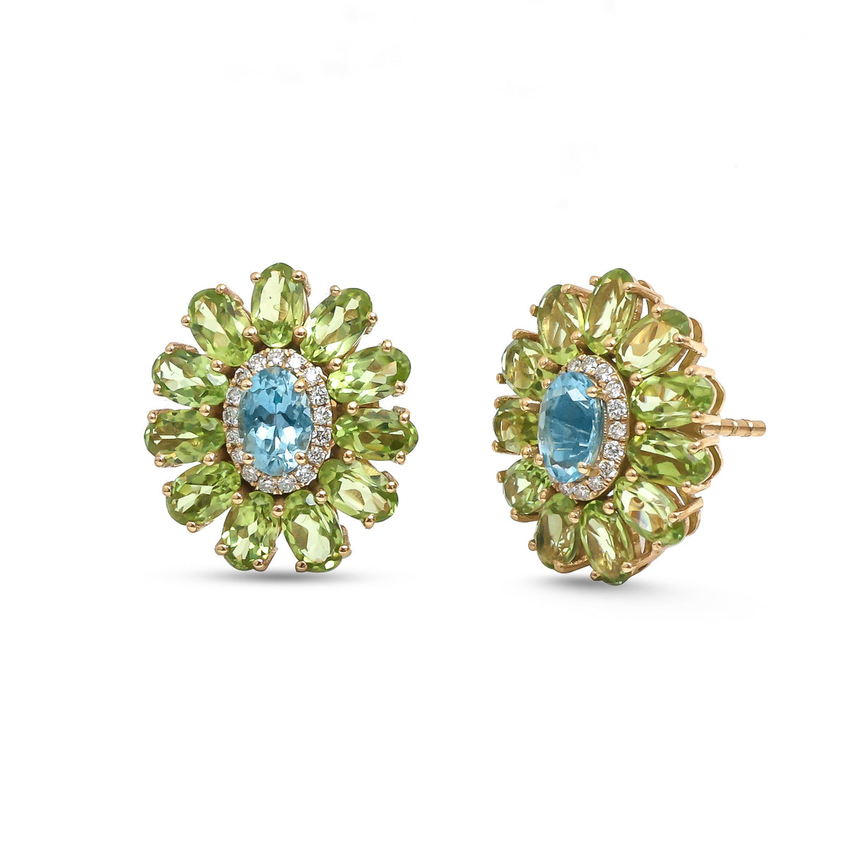 Peridot Aquamarine Diamond Earrings