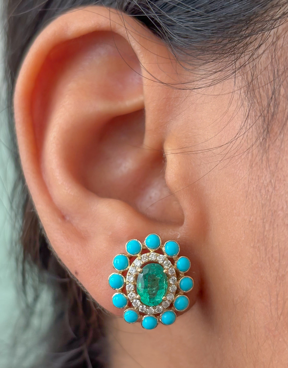 Turquoise Emerald Diamond Earrings
