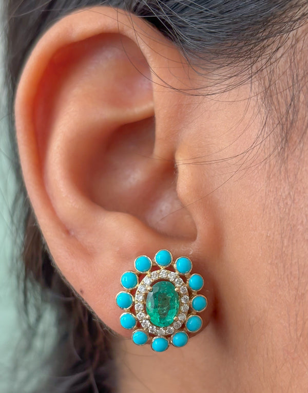 Turquoise Emerald Diamond Earrings