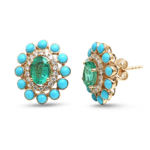 Turquoise Emerald Diamond Earrings