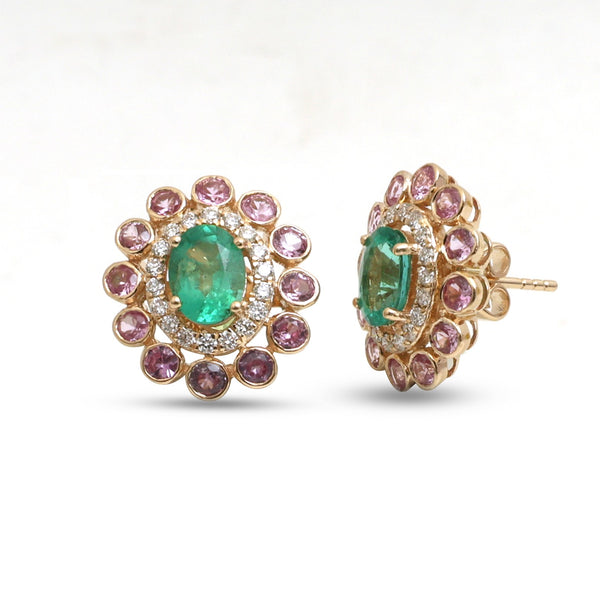 Pink Sapphire Emerald Diamond Earrings