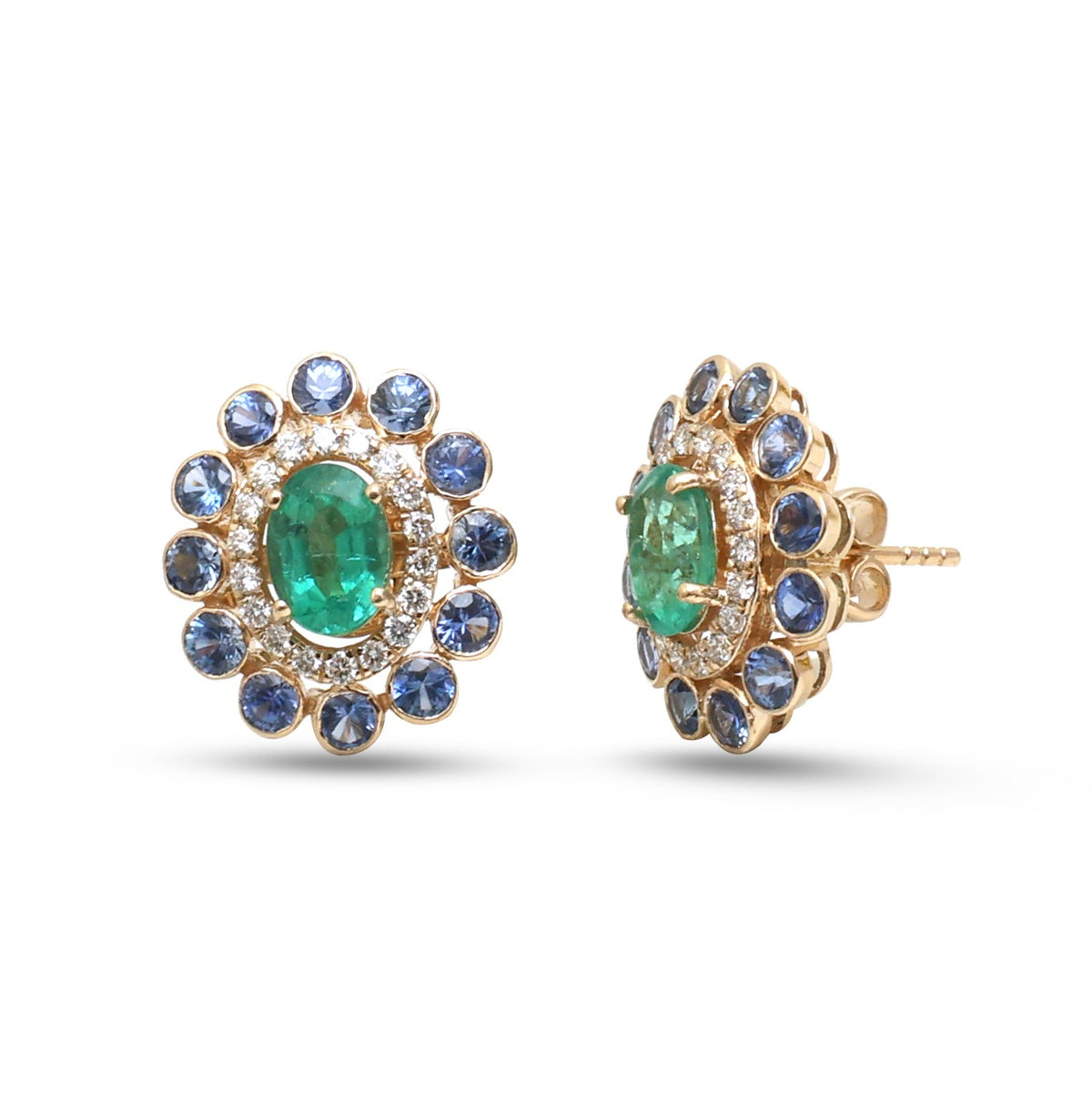Blue Sapphire Emerald Diamond Earrings