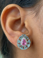 Aquamarine Pink Sapphire Diamond Earrings