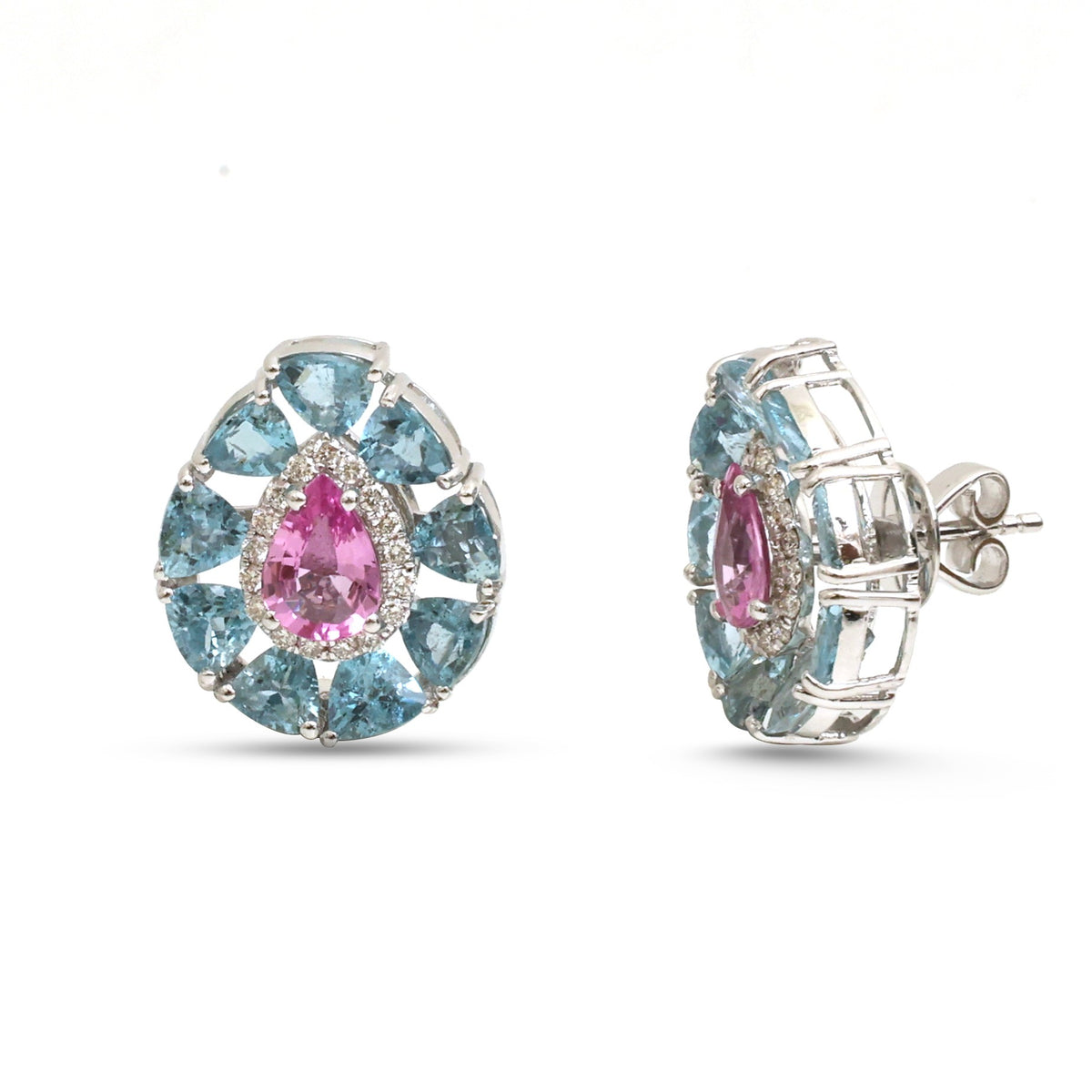 Aquamarine Pink Sapphire Diamond Earrings