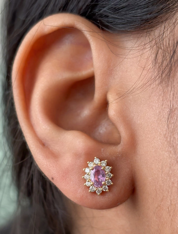 Pink Sapphire Diamond Earrings
