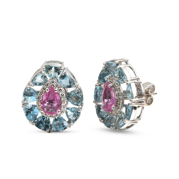 Aquamarine Pink Sapphire Diamond Earrings