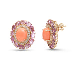 Coral Pink Sapphire Diamond Earrings