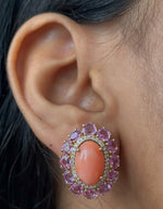 Coral Pink Sapphire Diamond Earrings