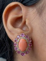 Coral Pink Sapphire Diamond Earrings