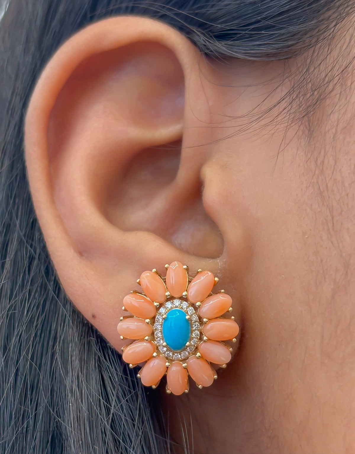 Coral Turquoise Diamond Earrings