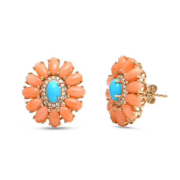 Coral Turquoise Diamond Earrings
