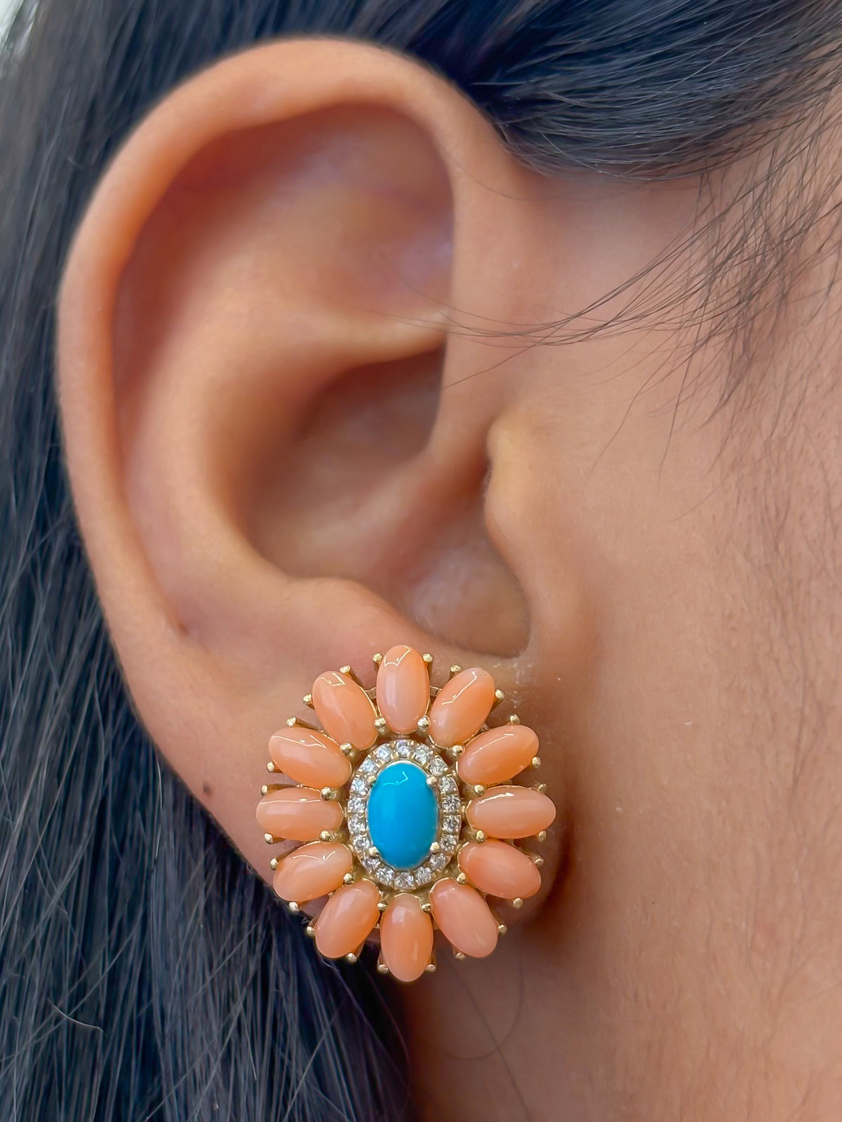 Coral Turquoise Diamond Earrings