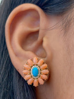 Coral Turquoise Diamond Earrings